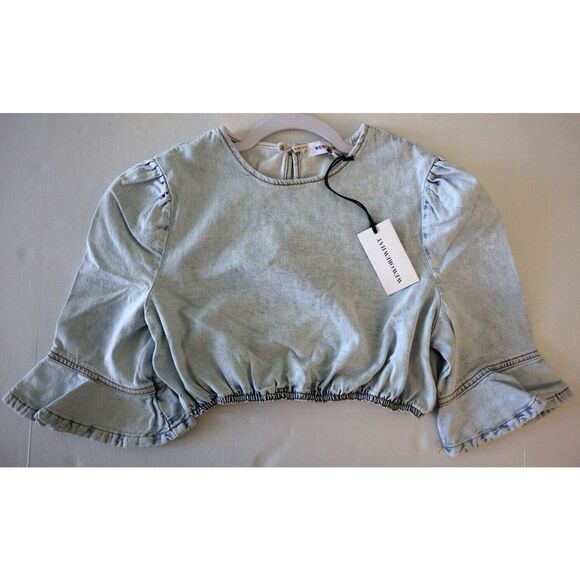 WeWoreWhat WWDT48-1 Women's Sz Small Indigo Comfort Cropped Denim Top - Picture 6 of 8